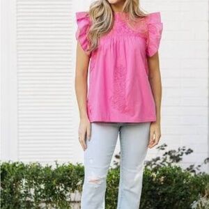 J.Marie Pink Ruffle Sleeve Women's Top